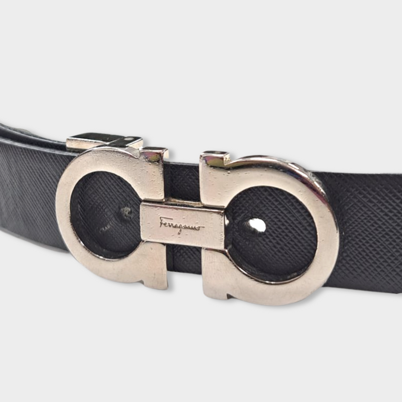 pre-loved SALVATORE FERRAGAMO black saffiano leather belt