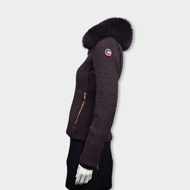 second-hand FUSALP aubergine coat with fox fur collar