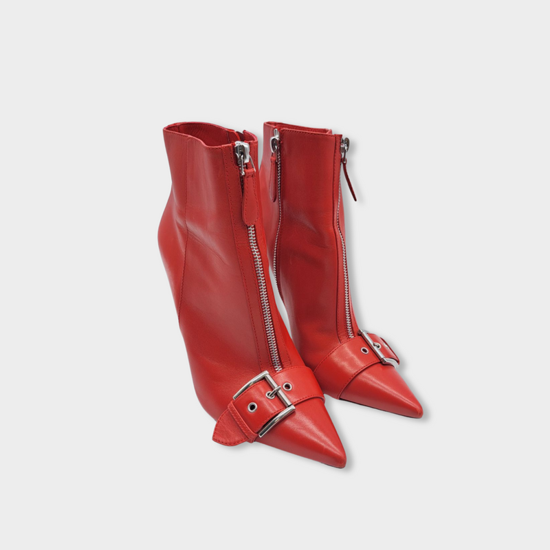 ALEXANDER MCQUEEN red leather ankle boots