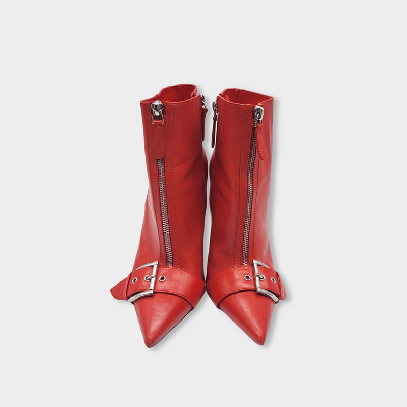 pre-loved ALEXANDER MCQUEEN red leather ankle boots