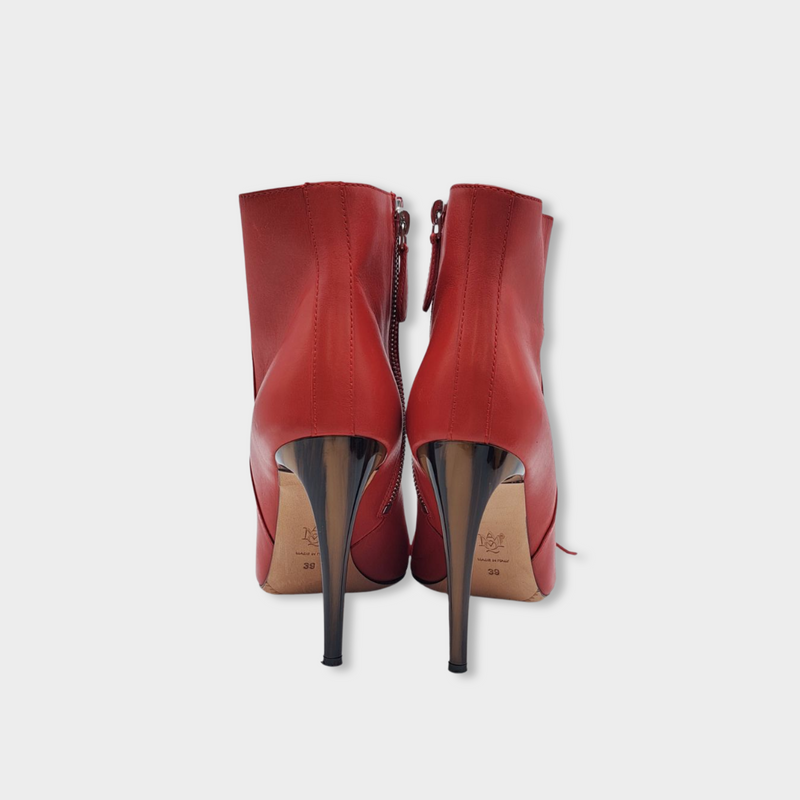 ALEXANDER MCQUEEN red leather ankle boots
