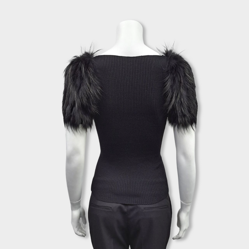 PRADA black wool jumper with fur sleeves