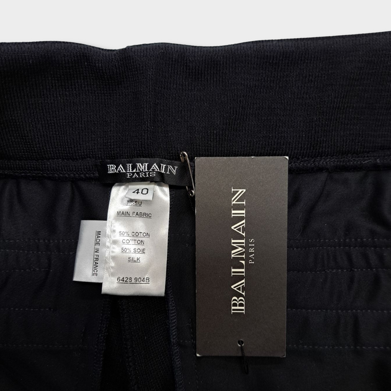 BALMAIN black cotton and silk trousers