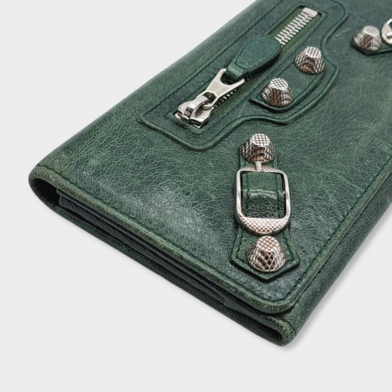 pre-loved BALENCIAGA green leather continental wallet