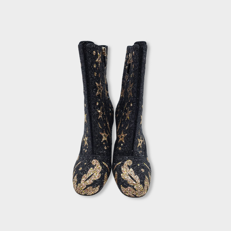 pre-loved DIOR D-Circus black and gold sparkle boots