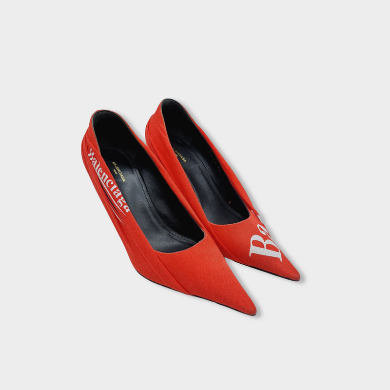 BALENCIAGA red jersey draped Knife heels
