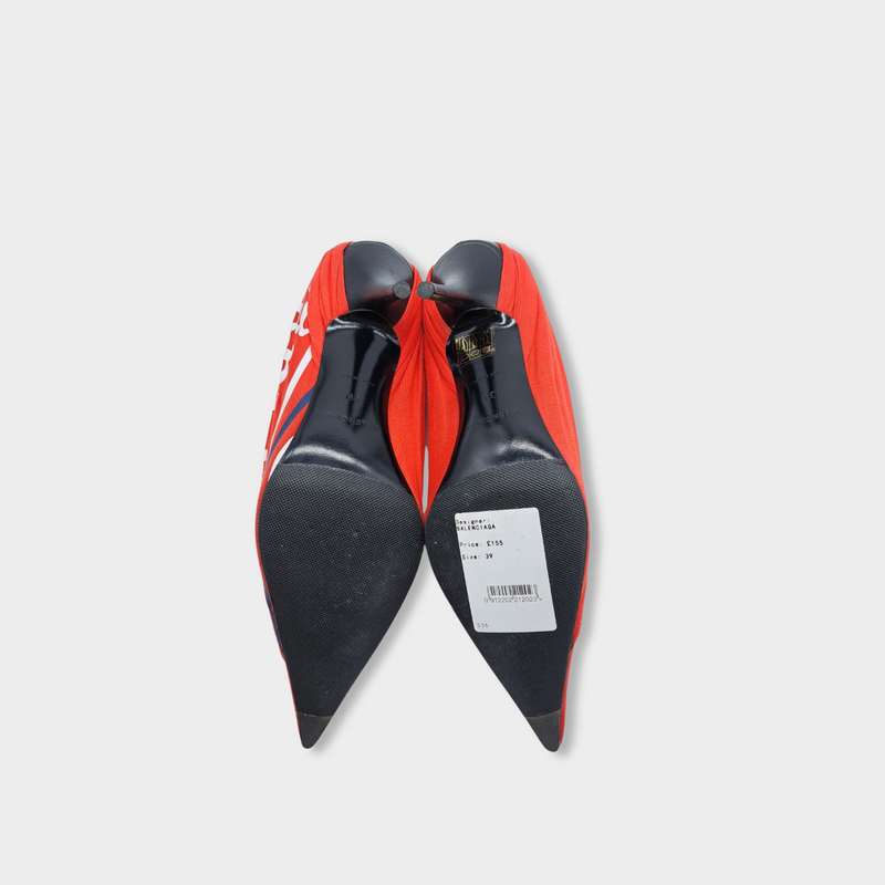 BALENCIAGA red jersey draped Knife heels