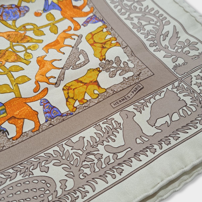 pre-loved HERMÈS silk multicolour print on beige scarf