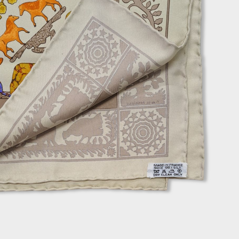 HERMÈS silk multicolour print on beige scarf