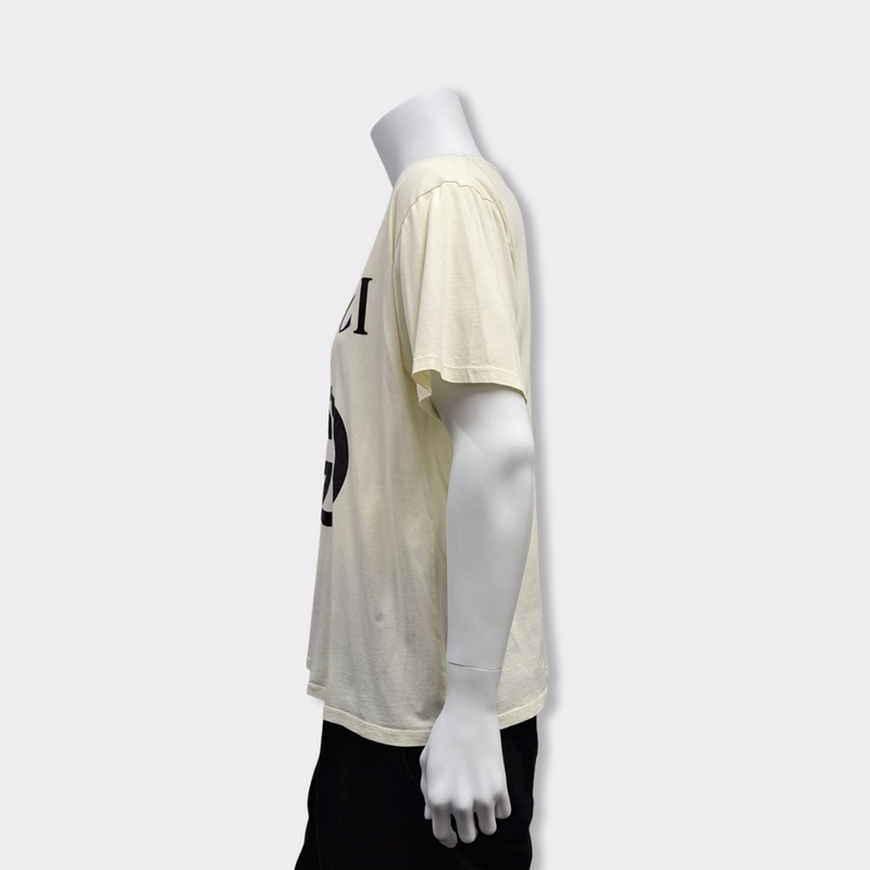 second-hand GUCCI ecru cotton T-shirt with logo print