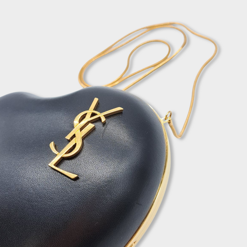 pre-loved SAINT LAURENT black leather heart bag