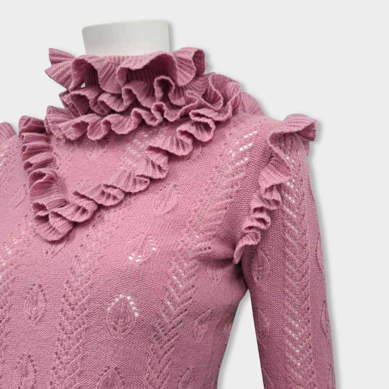 pre-loved GUCCI lilac wool jumper with frill details