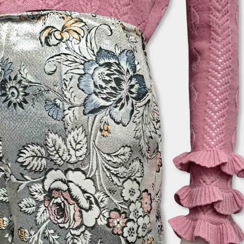 pre-loved ERDEM silver floral print trousers