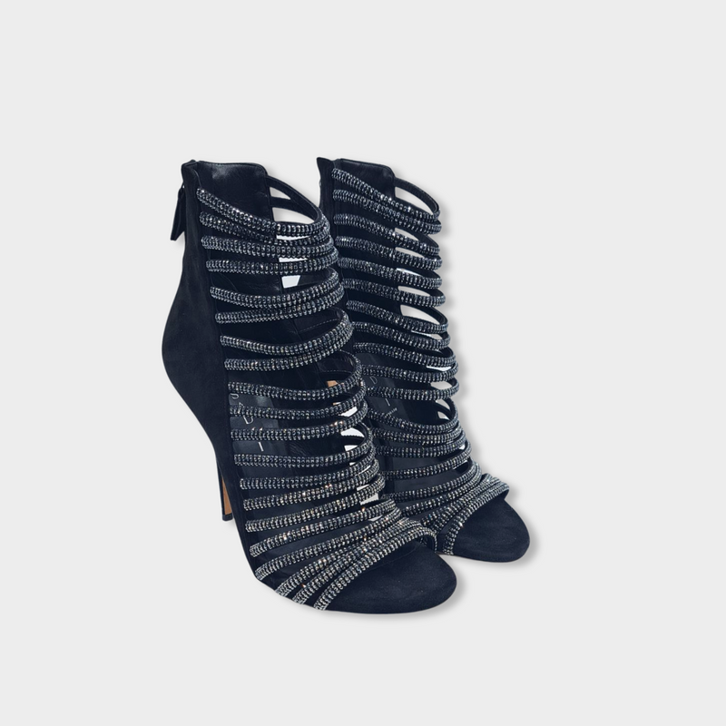 CASADEI black suede heels with crystals