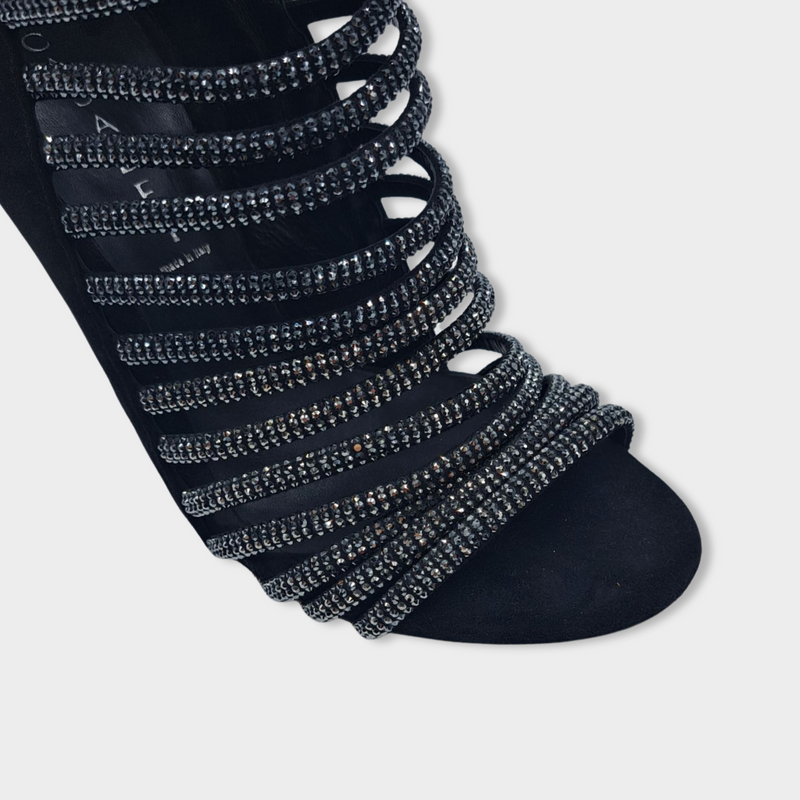 second-hand CASADEI black suede heels with crystals