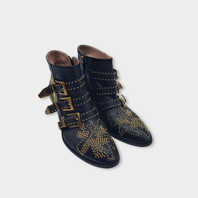 CHLOÉ Susanna studded black leather ankle boots