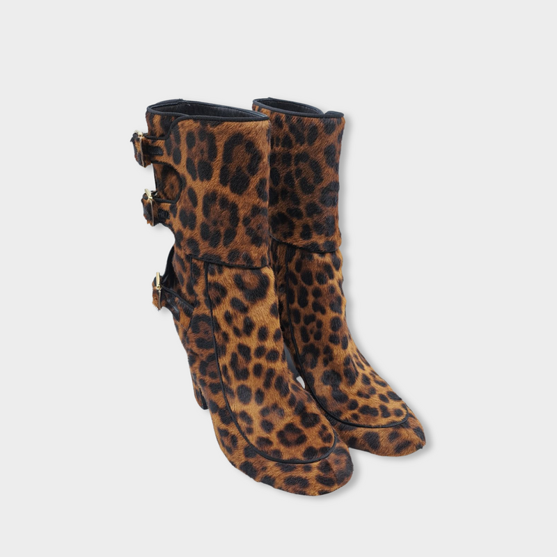 LAURENCE DECADE black and brown animal print pony skin boots
