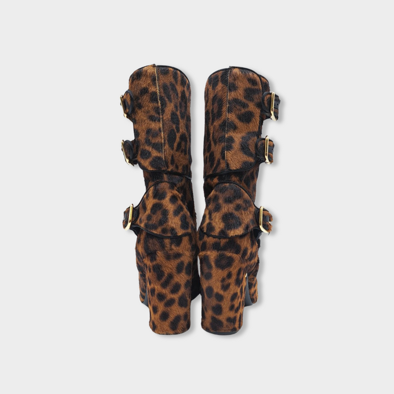 LAURENCE DECADE black and brown animal print pony skin boots