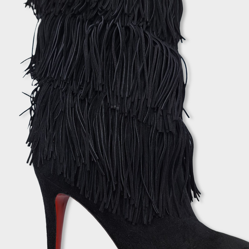 second-hand CHRISTIAN LOUBOUTIN black suede boots with fringes