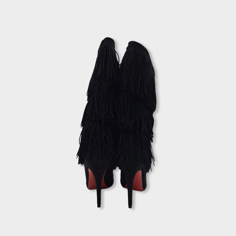 CHRISTIAN LOUBOUTIN black suede boots with fringes
