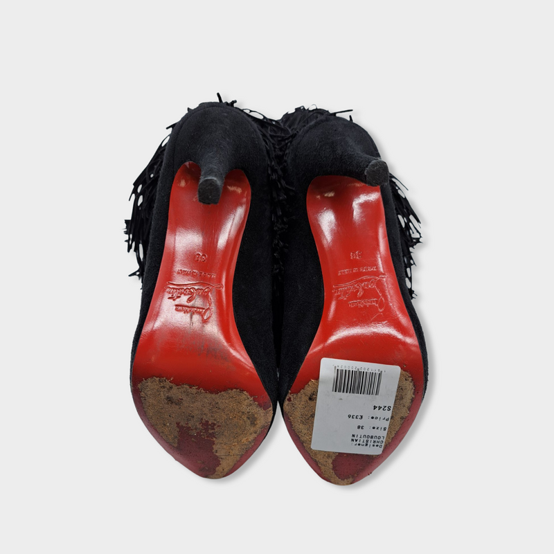 CHRISTIAN LOUBOUTIN black suede boots with fringes