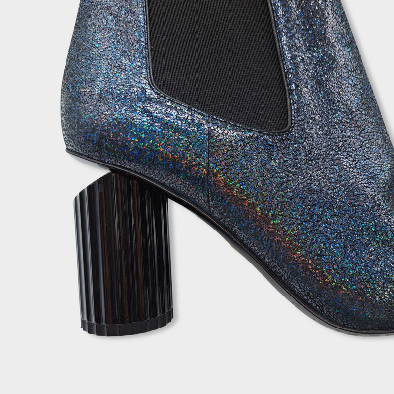 second-hand ROBERTO CAVALLI navy glitter leather boots