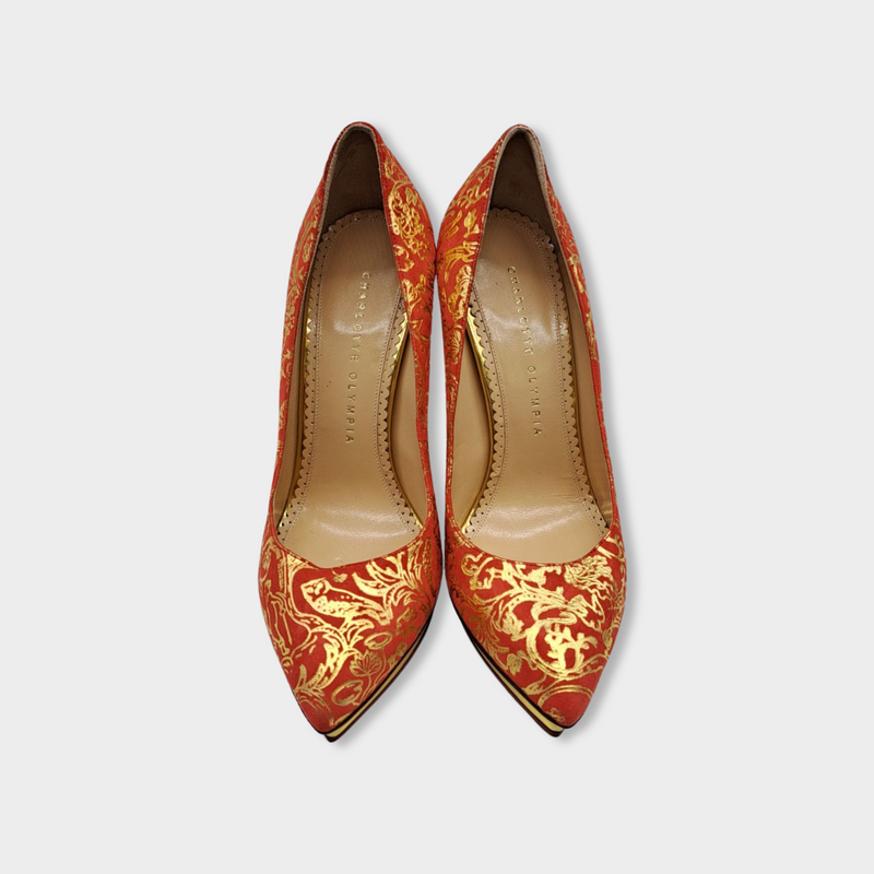 pre-loved CHARLOTTE OLYMPIA red suede platform
