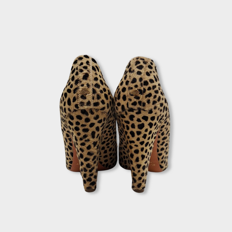 MULBERRY beige and black animal print pony skin heels
