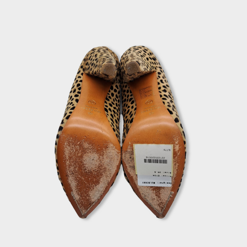 MULBERRY beige and black animal print pony skin heels