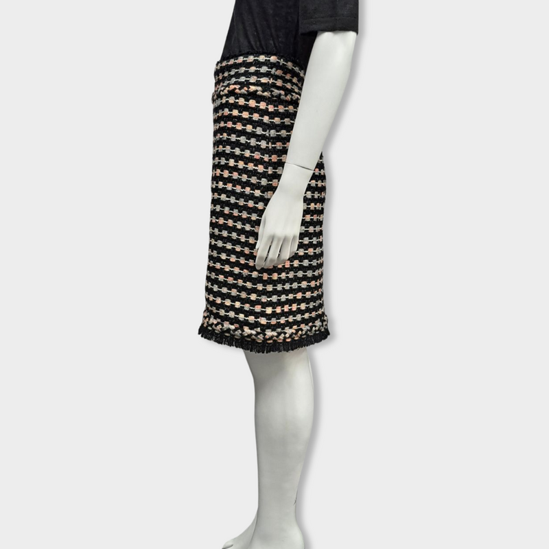 second-hand CHANEL black tweed skirt with pink and grey details