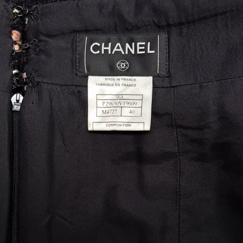 CHANEL black tweed skirt with pink and grey details
