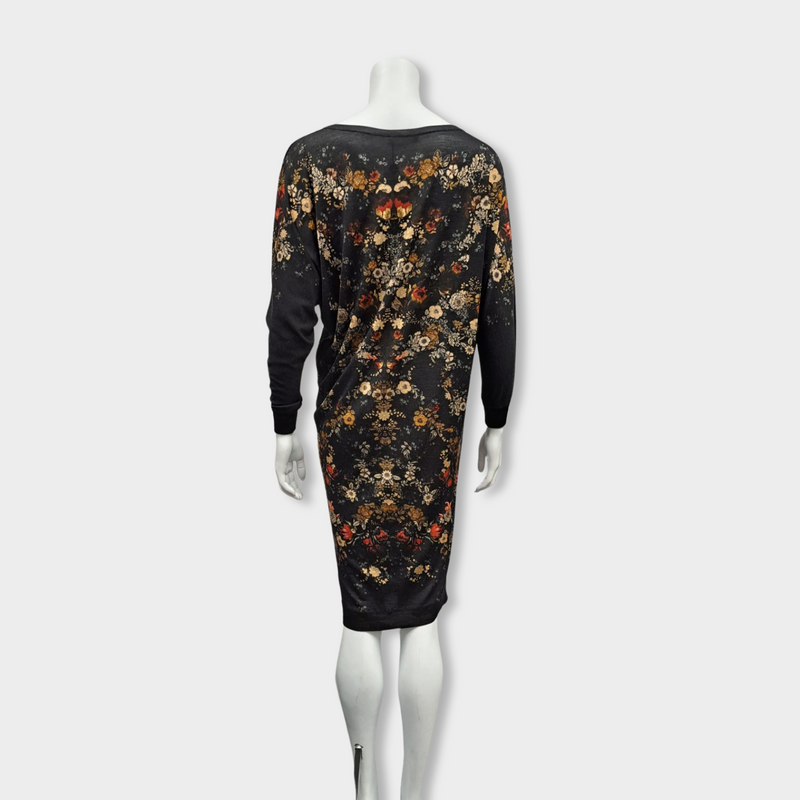 ALEXANDER MCQUEEN black wool dress with floral print