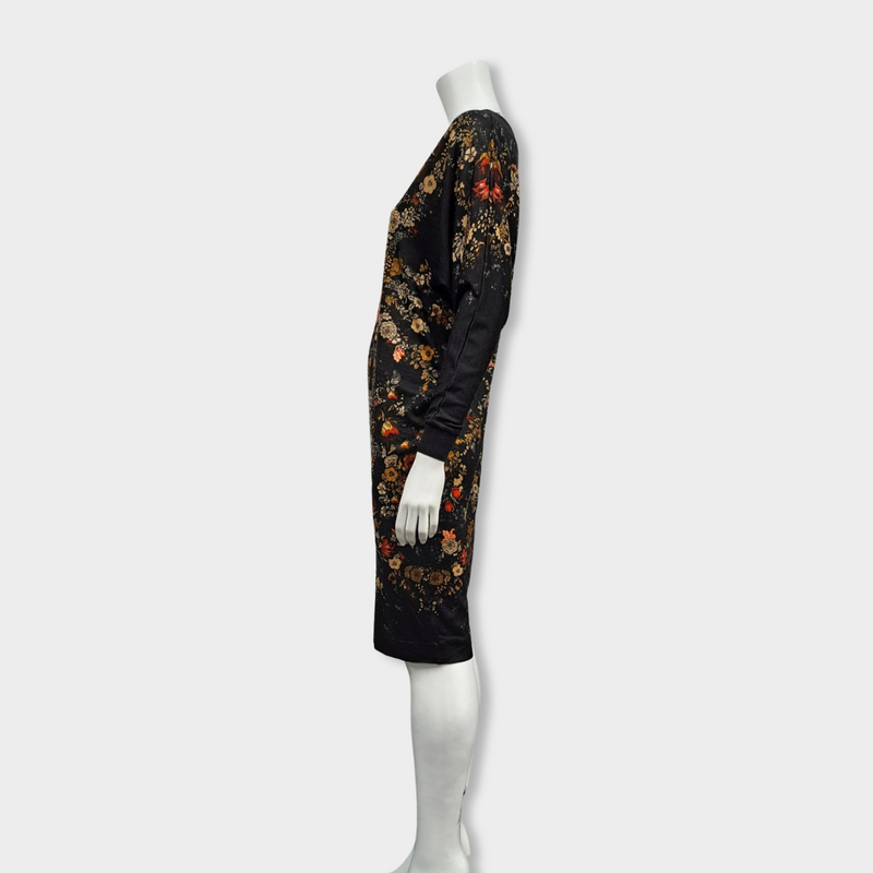 second-hand ALEXANDER MCQUEEN black wool dress with floral print