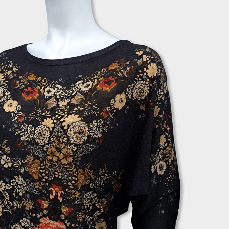 pre-loved ALEXANDER MCQUEEN black wool dress with floral print