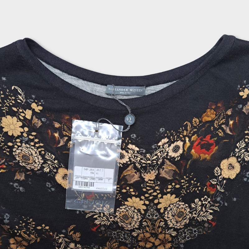 ALEXANDER MCQUEEN black wool dress with floral print
