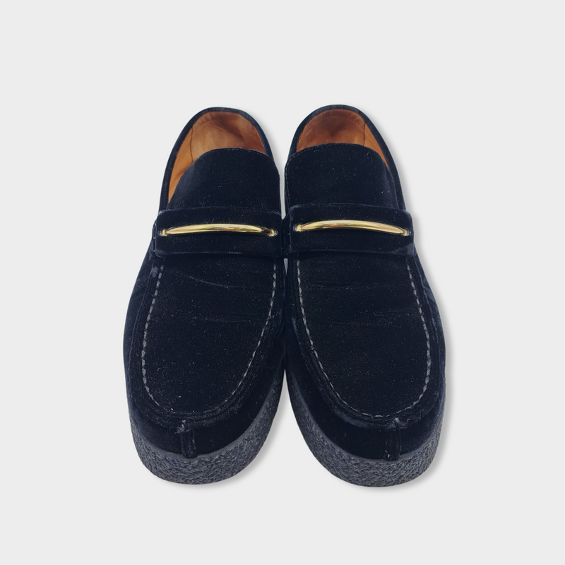pre-loved CÉLINE black velvet platform loafers