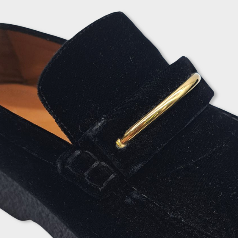 second-hand CÉLINE black velvet platform loafers