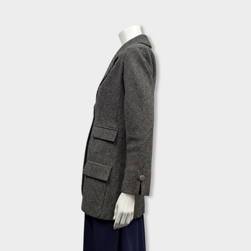 second-hand CHANEL black and white wool coat