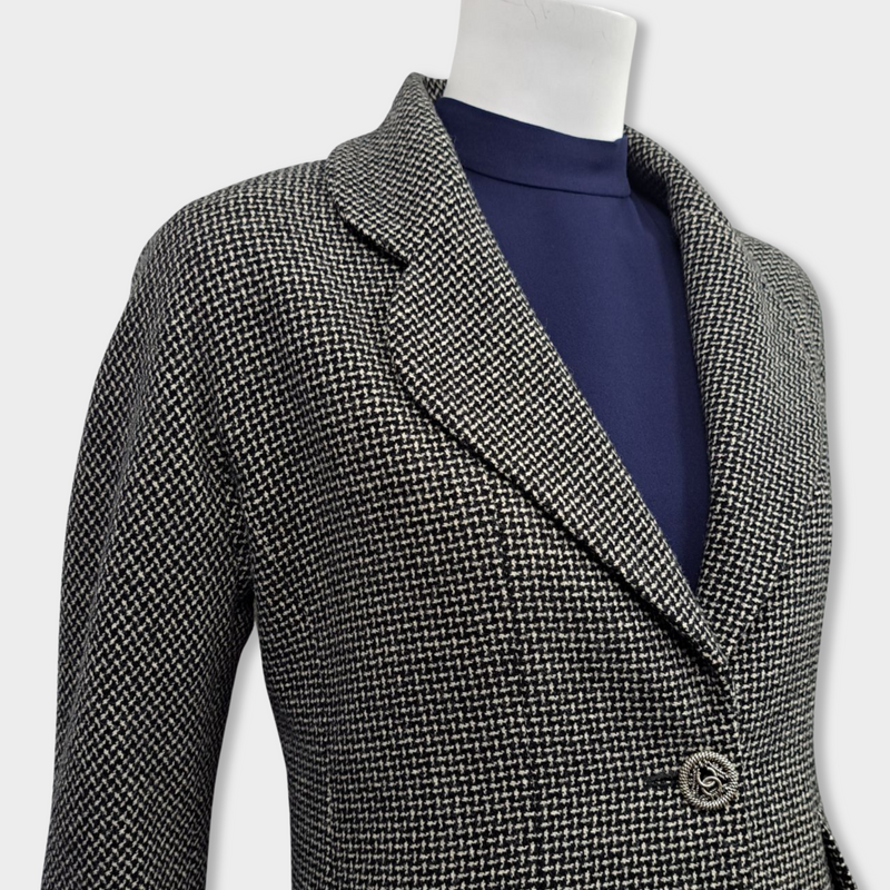 pre-loved CHANEL black and white wool coat