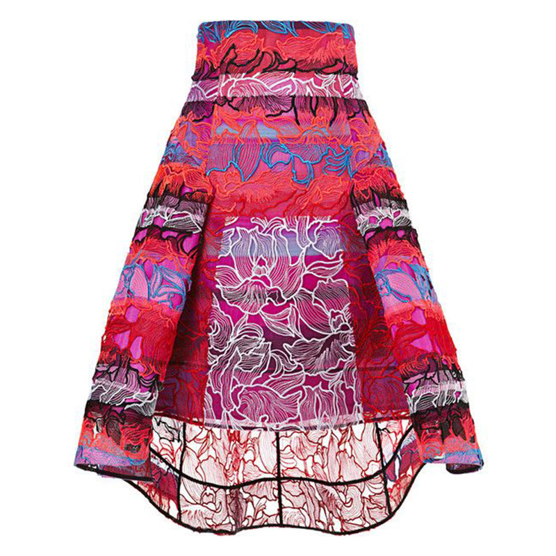 PETER PILOTTO red radial orchid lace skirt