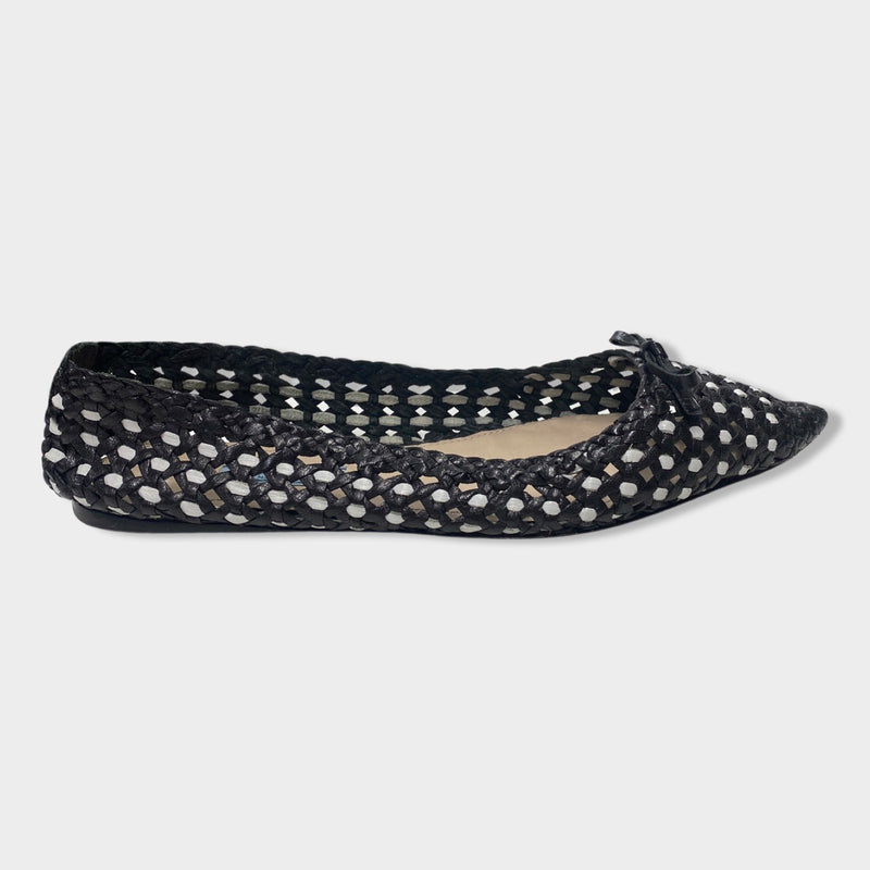 pre-owned PRADA black and white weave leather ballet flats | Size EU37.5 UK4.5