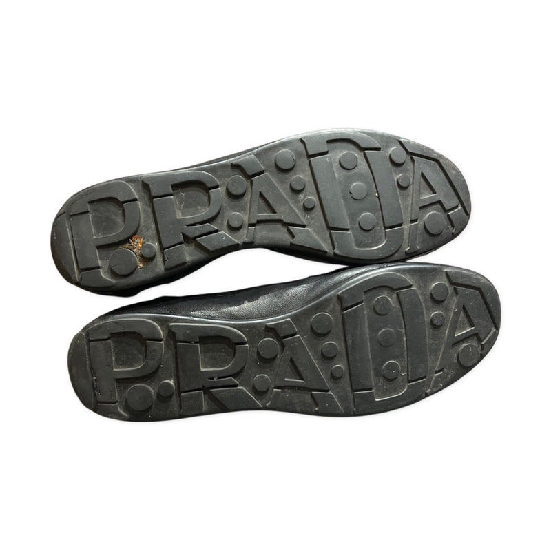 Prada black leather ankle trainers
