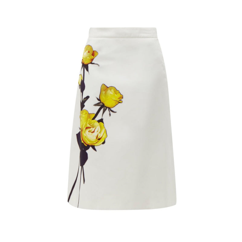 pre-owned PRADA rose print cotton-poplin midi skirt | Size IT38
