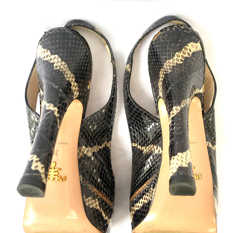 Prada brown and beige python platform heels