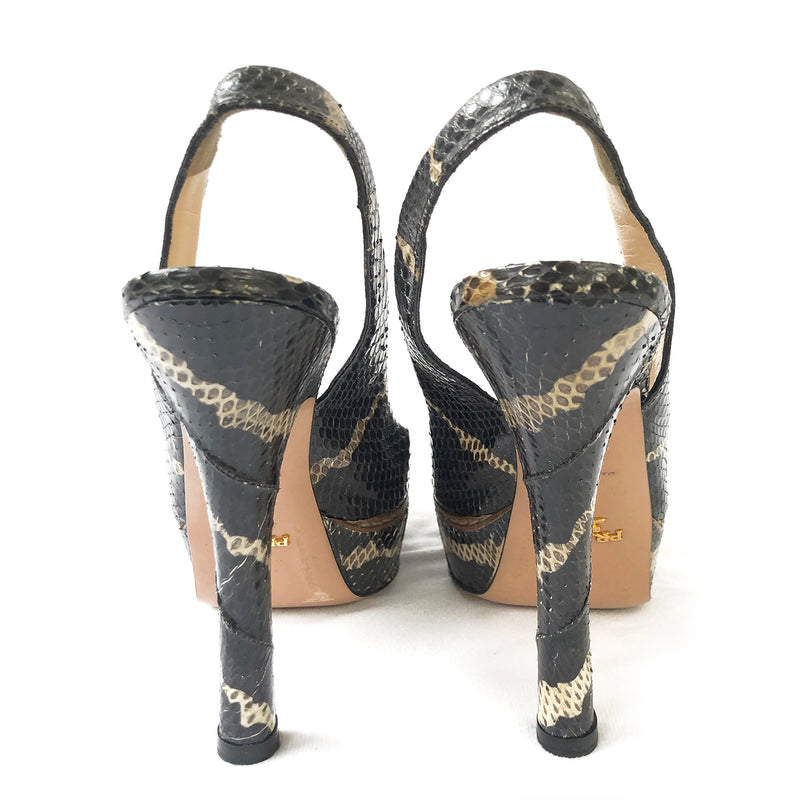 Prada brown and beige python platform heels