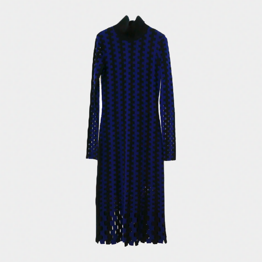 Diane Von Furstenberg women s black and blue geometrical print wool Knitted Midi Dress