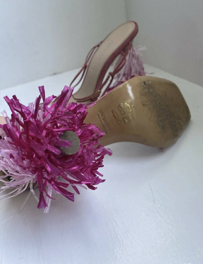 Jacquemus pink suede stappy pompom heels