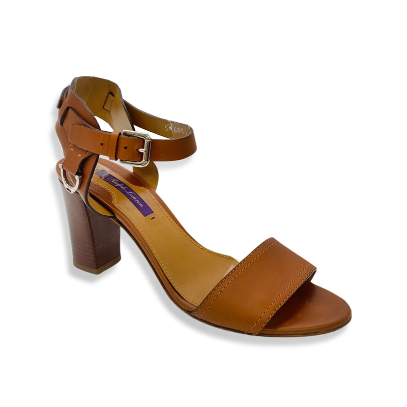 pre-loved RALPH LAUREN camel leather sandal heels | Size 38.5