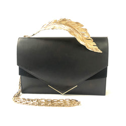 RALPH & RUSSO black leather handbag with gold leaf 