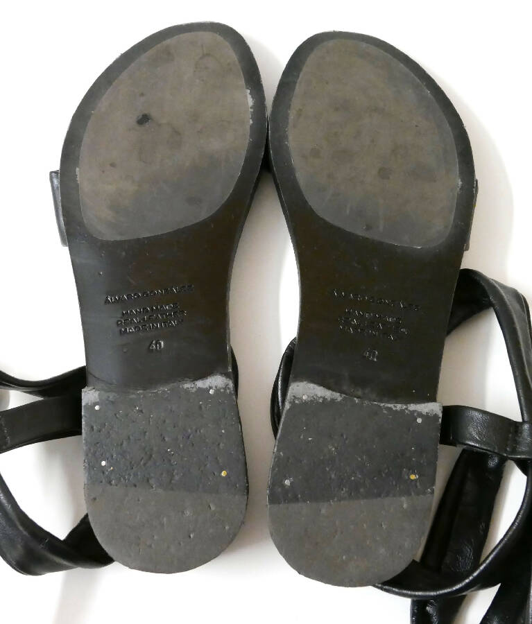 Alvaro Gonzalez women's black leather ankle lace flat sandals